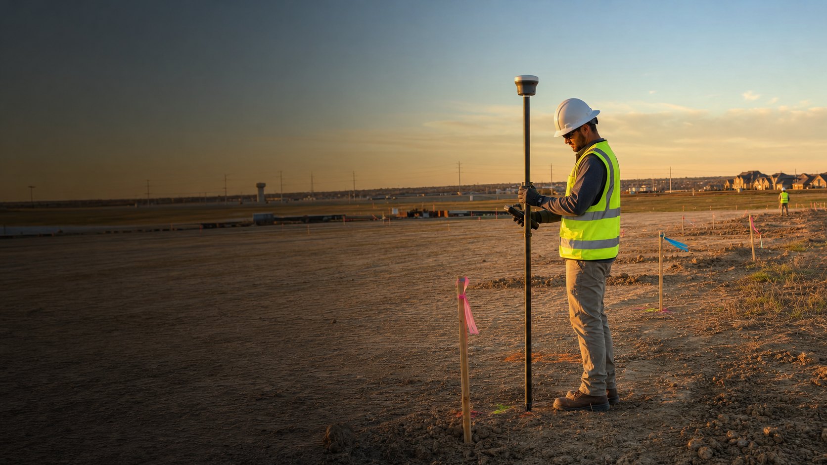 GNSS rover and construction staking field work at a DFW development site